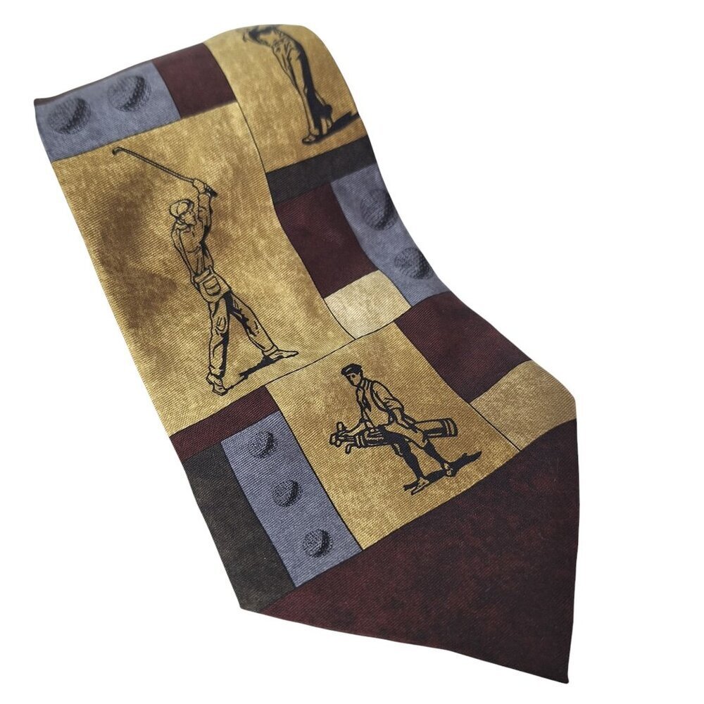 Eagle Neckwear Silk Golf Ball Novelty Necktie Gray Gold Red